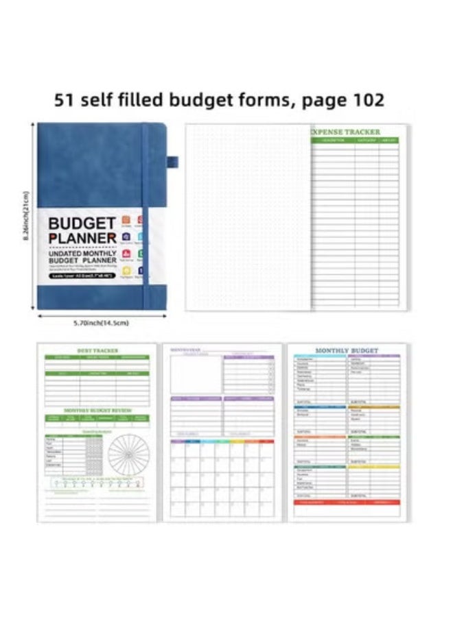 fantasize Budget Planner, Daily/Weekly/Monthly Expense Tracker Notebook, Finance Planner and Accounts Book, Faux Leather Hardcover Financial Organizer, A5 Undated Bill Organizer with Pen Pocket (Blue) - Image 2